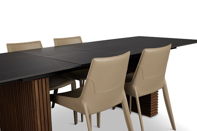 Wayne Two-tone Stone Rectangular Table & 4 Beige Upholstered Chairs
