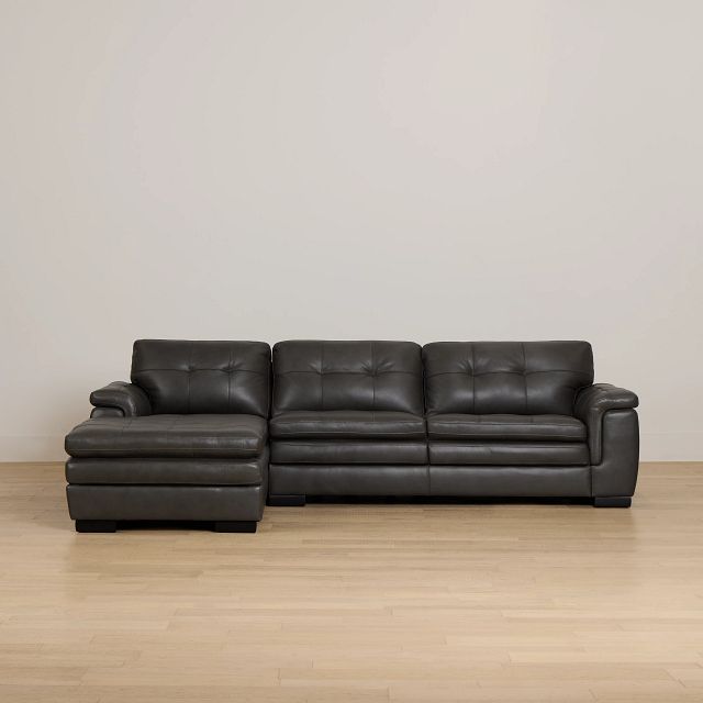 Braden Dark Gray Leather Left Chaise Sectional