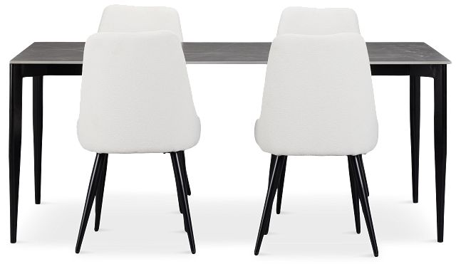 Andover Gray Rect Table & 4 White Upholstered Curved Chairs