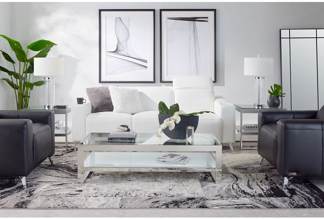 Giulia White Lthr/vinyl Power Reclining Sofa With Itable