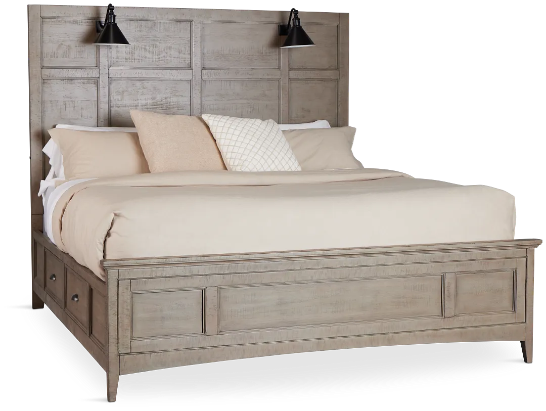 Heron Cove Light Tone Storage Panel Bed With Lights