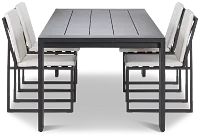 Linear Dark Gray White 110" Aluminum Table & 4 Cushioned Side Chairs