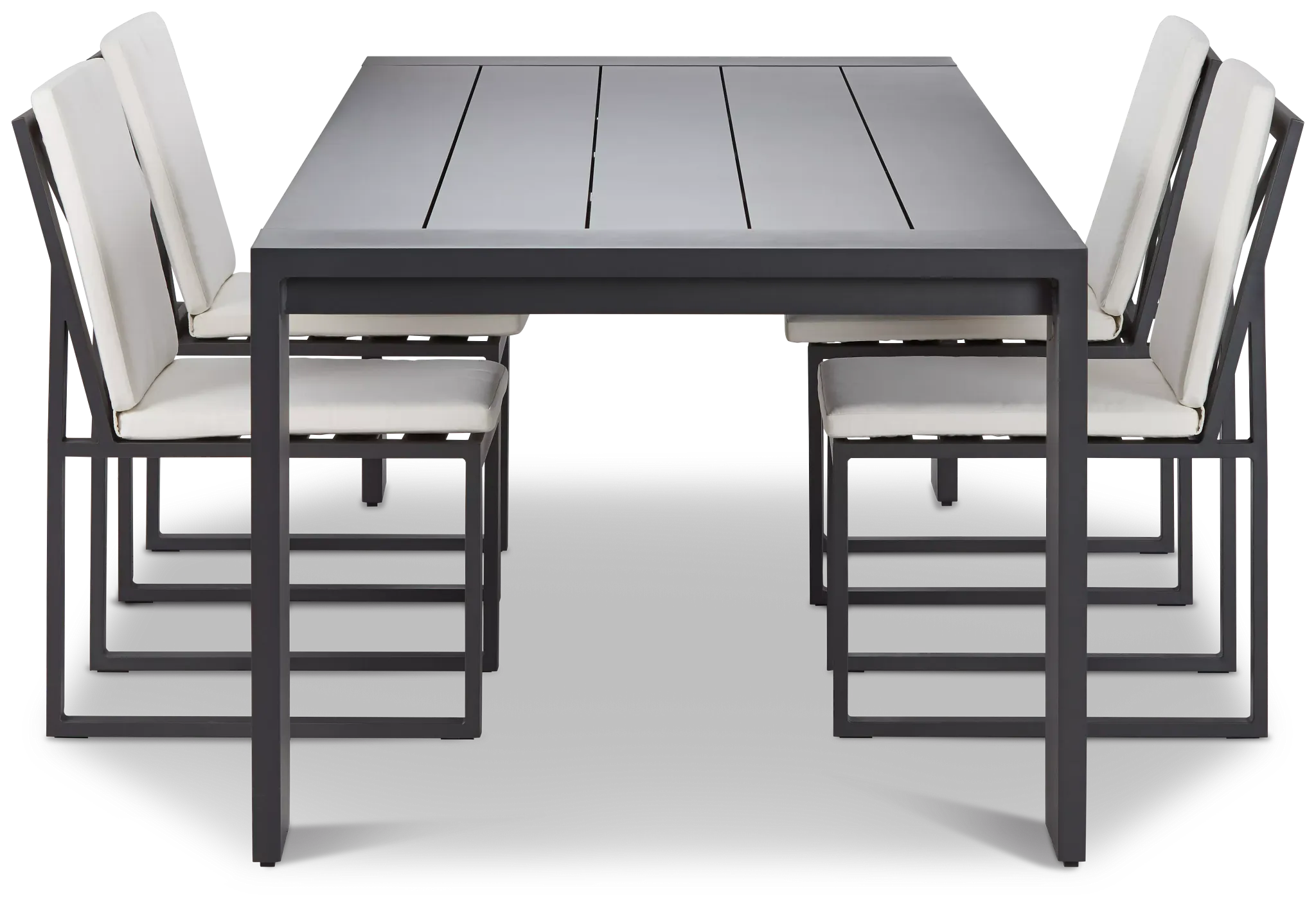 Linear Dark Gray White 110" Aluminum Table & 4 Cushioned Side Chairs