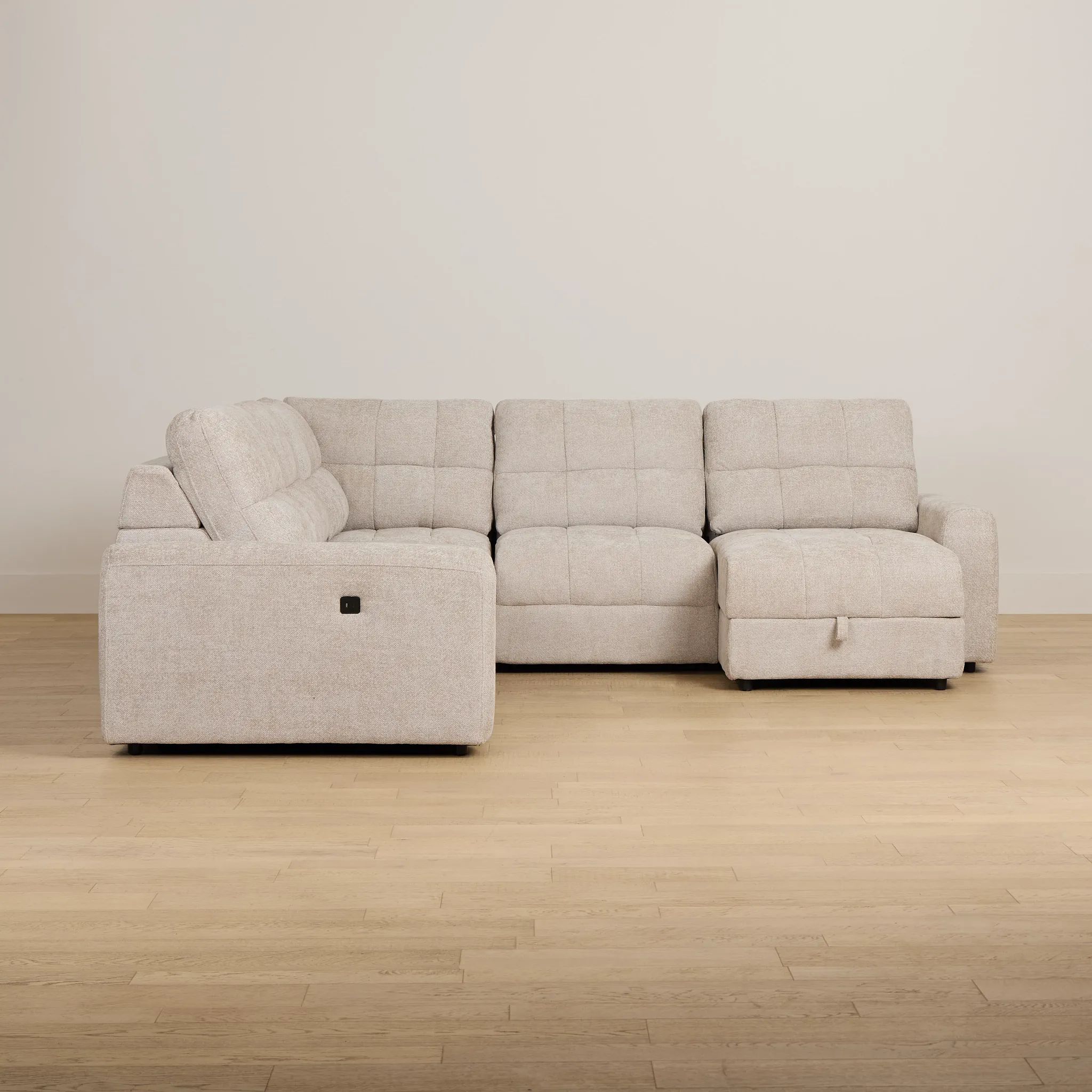 Hendrix Light Taupe Fabric Small Right Chaise Power Extension Sectional