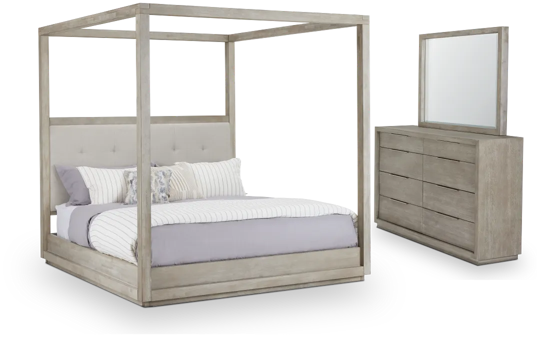 Madden Light Tone Fabric Canopy Bedroom