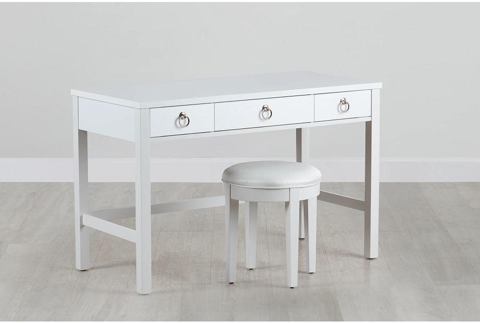 Isabella White Vanity Desk And Stool, White Vanity Desk
