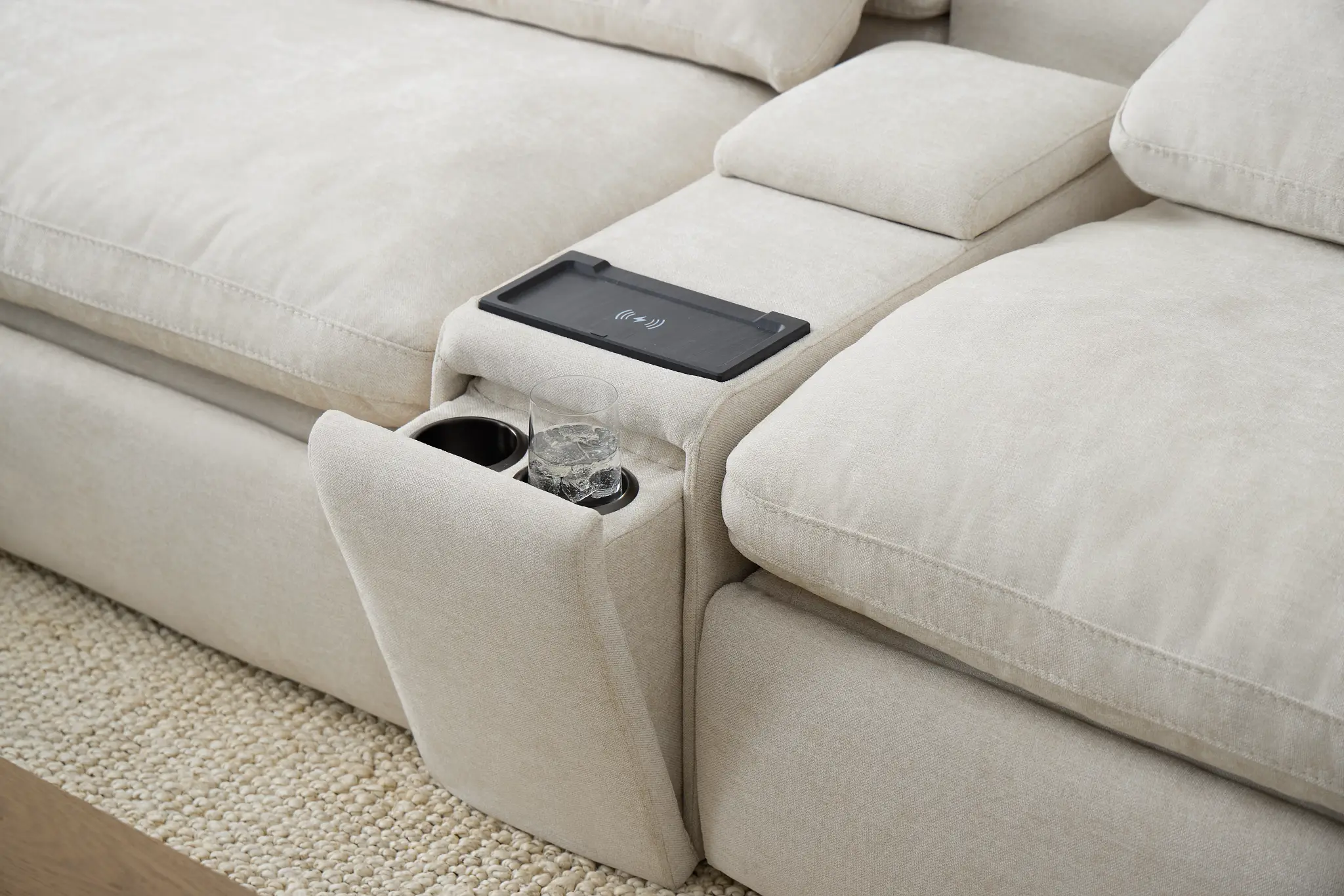 Drift Light Beige Fabric Medium Triple Power 2-arm Sectional Drift Light Beige Fabric Medium Triple Power 2-arm Sectional