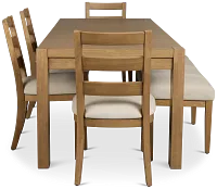 Tahoe Light Tone Rect Table With 4 Wood Side Chairs & Bench