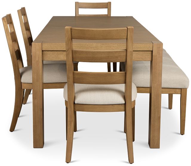 Tahoe Light Tone Rect Table With 4 Wood Side Chairs & Bench