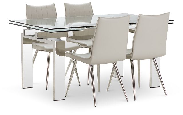 Wynwood Metal Rect Table & 4 Light Taupe Upholstered Chairs