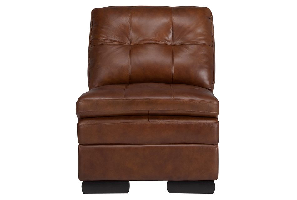 Trevor Medium Brown Leather Armless, Brown Armless Chair