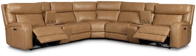 Jasper Light Brown Leather Large Dual Power Reclining Two-arm Sectional