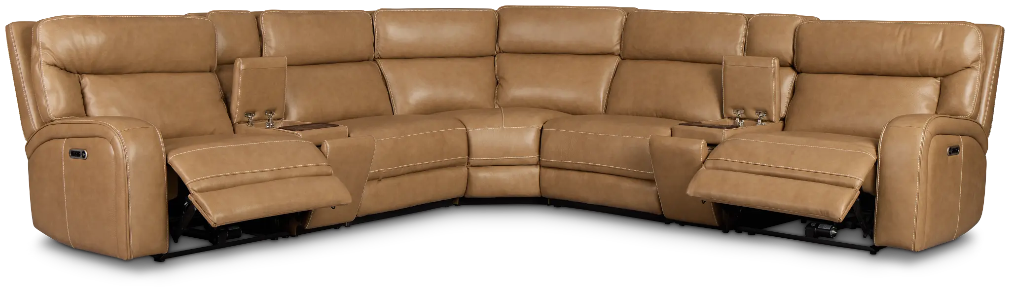 Jasper Light Brown Leather Large Dual Power Reclining Two-arm Sectional Jasper Light Brown Leather Large Dual Power Reclining Two-arm Sectional
