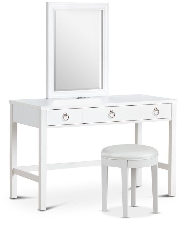Isabella White Vanity & Mirror With Stool