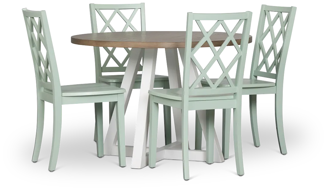 Edgartown Two-tone Round Table & 4 Light Blue Wood Chairs