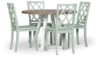 Edgartown Two-tone Round Table & 4 Light Blue Wood Chairs