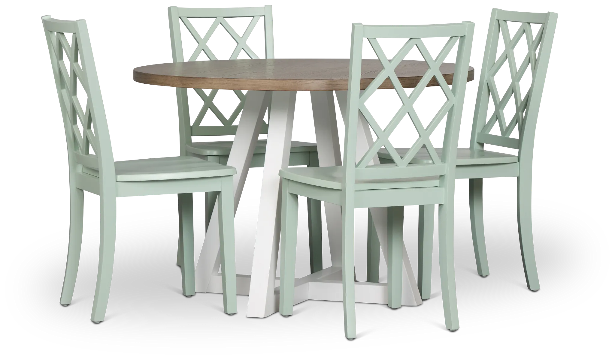 Edgartown Two-tone Round Table & 4 Light Blue Wood Chairs
