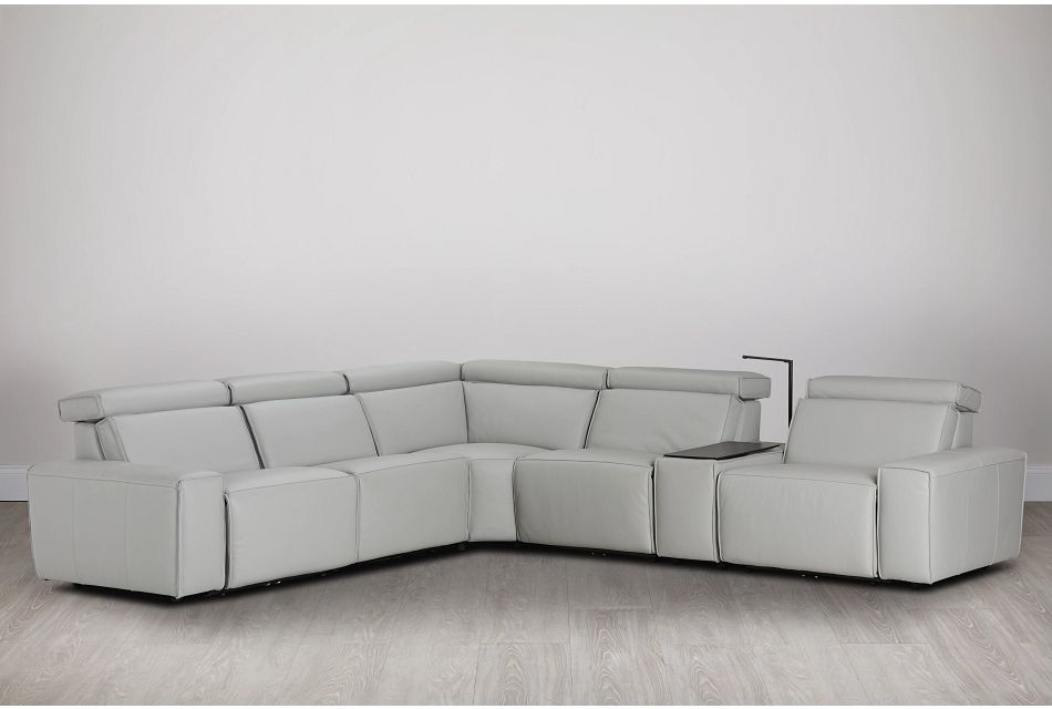 Carmelo Gray Leather Medium Triple Power 2 Arm Sectional Living