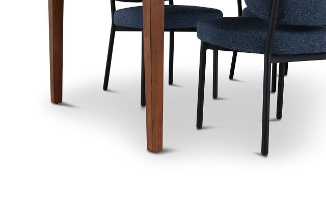 Chicago Dark Tone Rect Table & 4 Dark Blue Upholstered Chairs