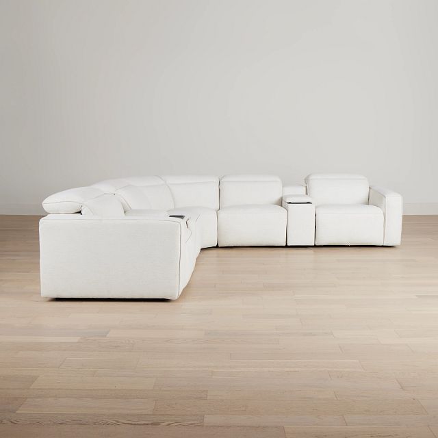 Ryland White Fabric Large Dual Power Reclining Two-arm Sectional