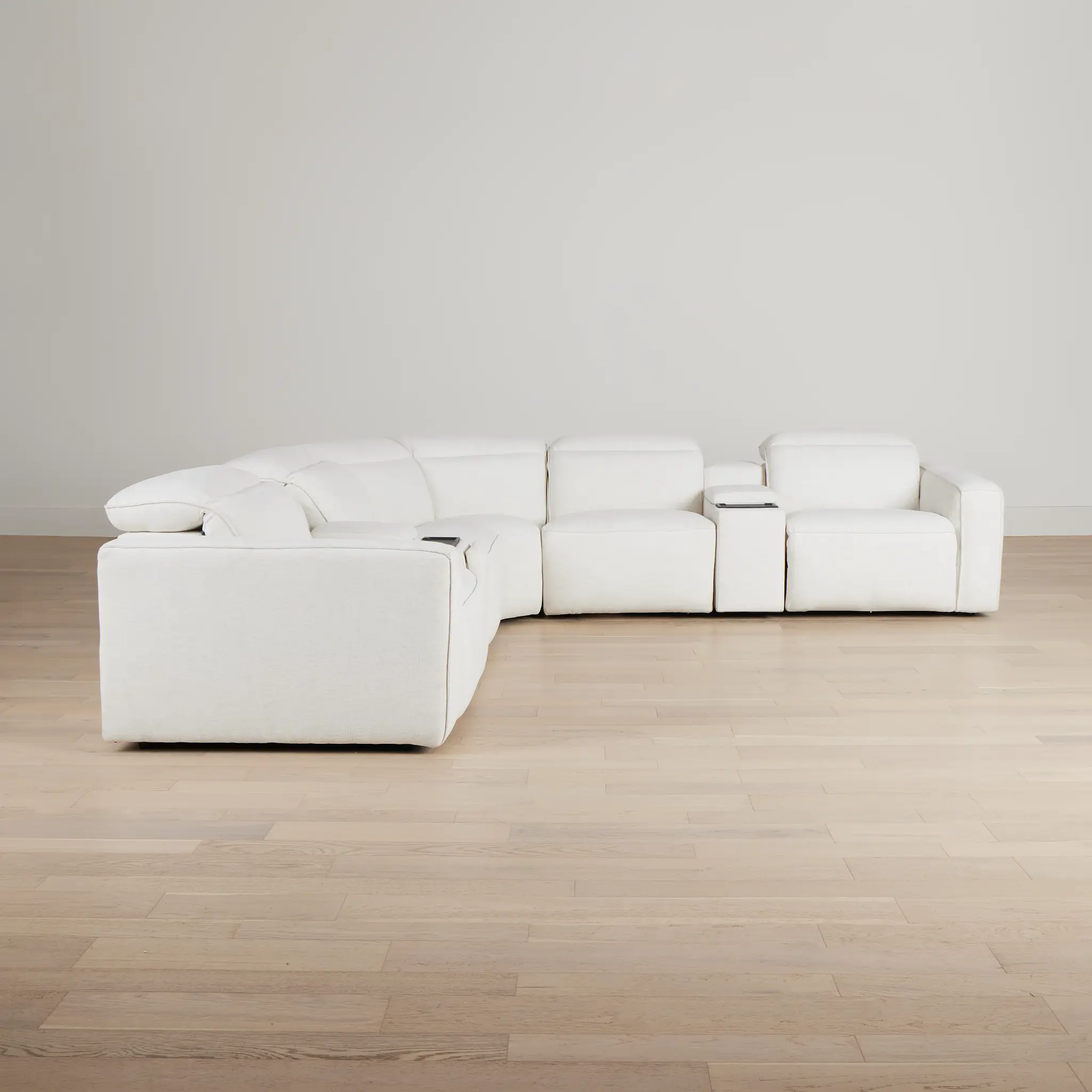 Ryland White Fabric Large Dual Power Reclining Two-arm Sectional Ryland White Fabric Large Dual Power Reclining Two-arm Sectional