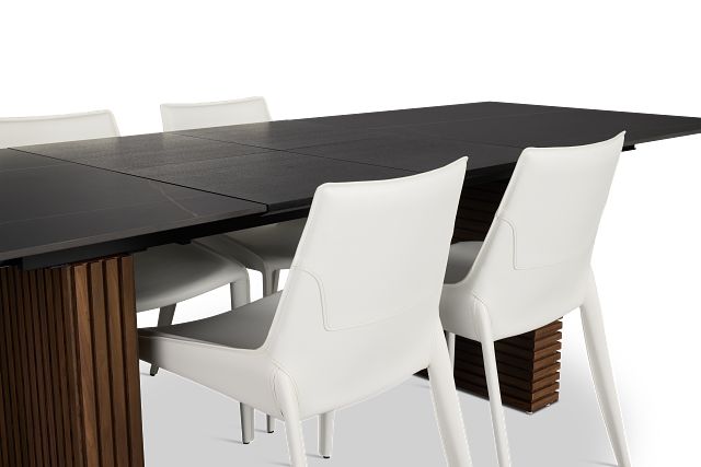 Wayne Two-tone Stone Rectangular Table & 4 White Upholstered Chairs