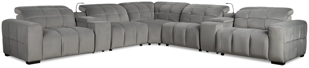 Gemma Light Gray Velvet Large Left Chaise Power Reclining Sectional