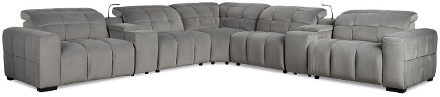Gemma Light Gray Velvet Large Left Chaise Power Reclining Sectional
