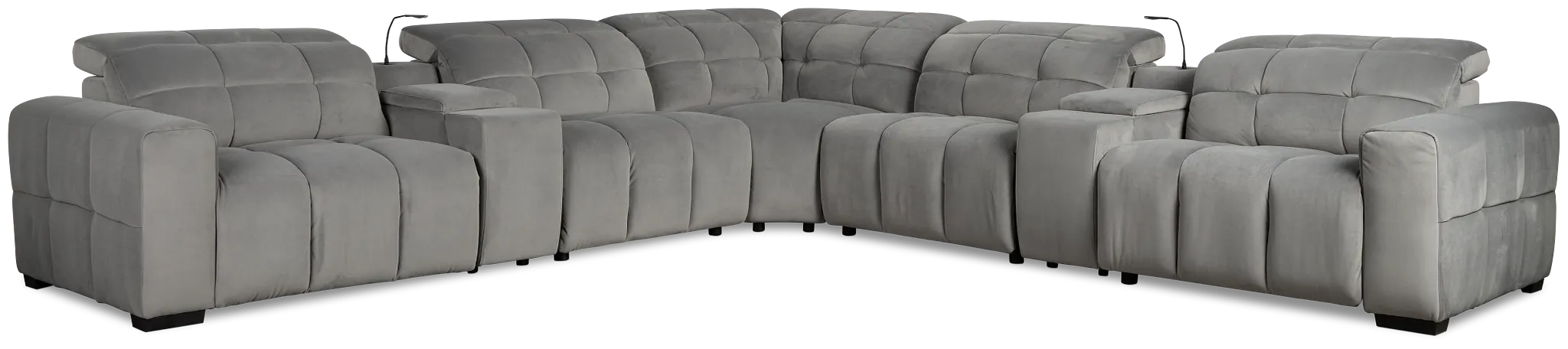 Gemma Light Gray Velvet Large Left Chaise Power Reclining Sectional