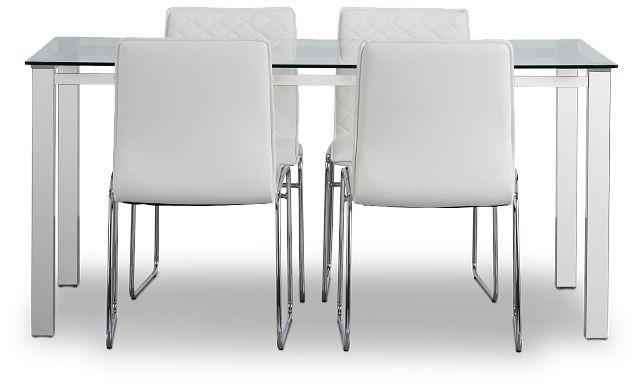 Skyline White Rect Table & 4 Metal Chairs
