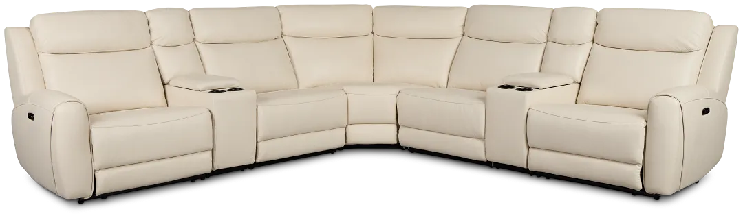 Walker Ivory Lthr/vinyl Large Dual Power Reclining Two-arm Sectional