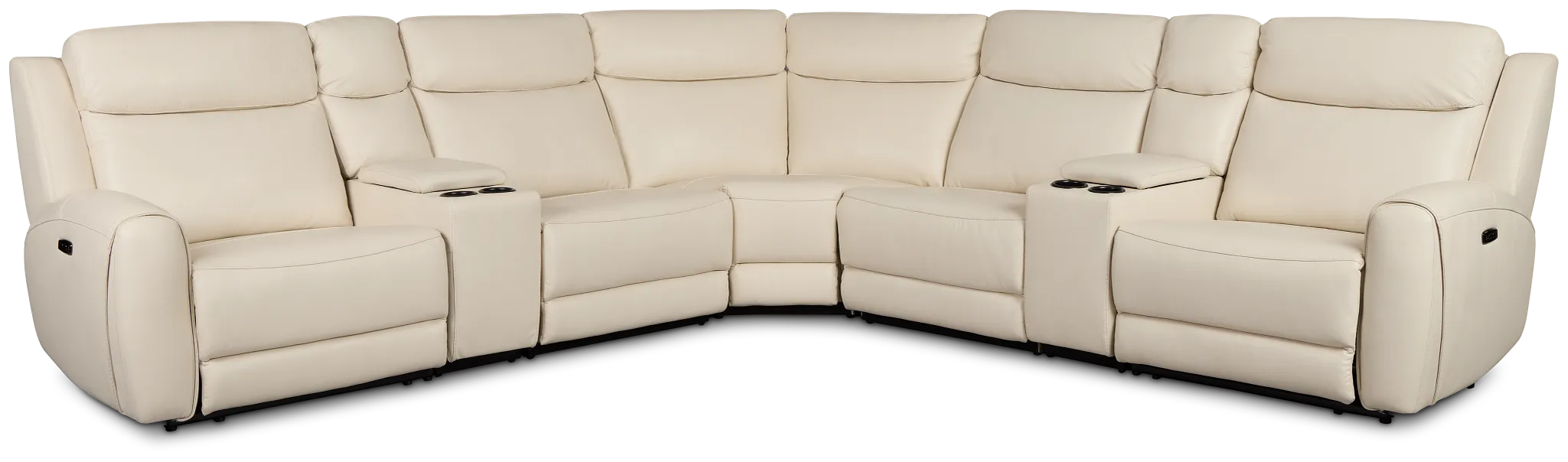 Walker Ivory Lthr/vinyl Large Dual Power Reclining Two-arm Sectional