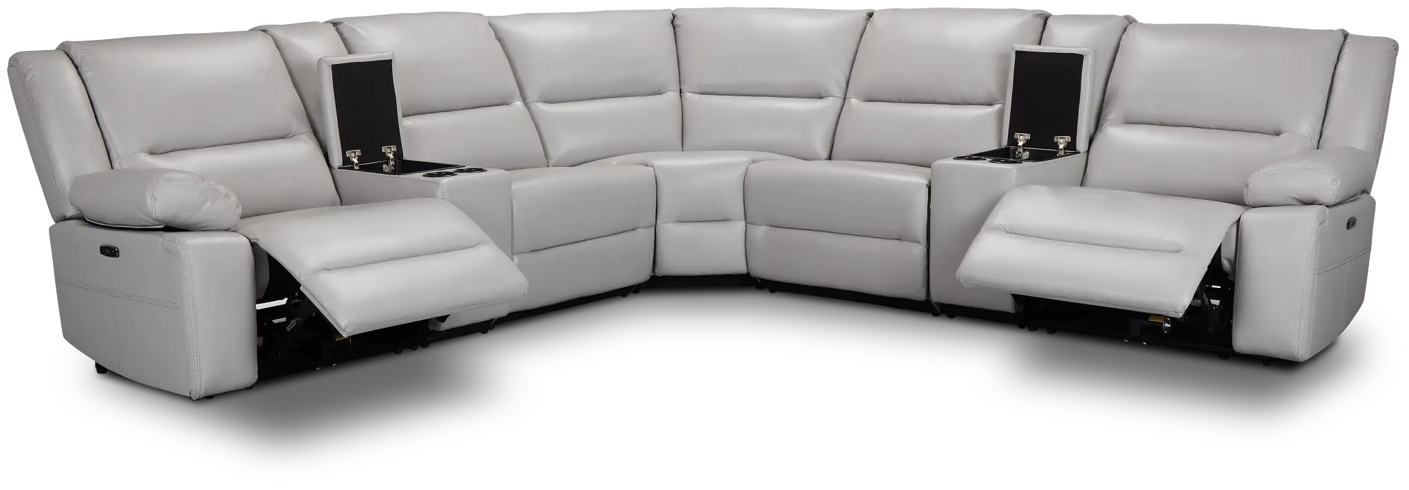 Peyton Light Gray Lthr/vinyl Large Dual Power Reclining Two-arm Sectional Peyton Light Gray Lthr/vinyl Large Dual Power Reclining Two-arm Sectional