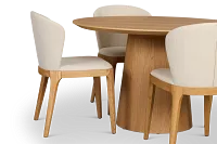 Nomad Light Tone 47" Round Table &4 Light Beige Chairs W/light Tone Leg