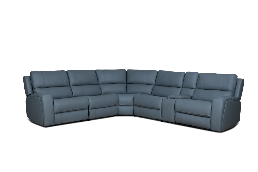 Summit Blue Lthr/vinyl Medium Triple Power 2-arm Sectional