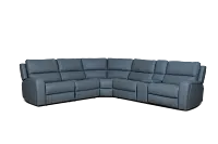 Summit Blue Lthr/vinyl Medium Triple Power 2-arm Sectional