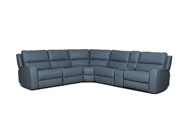 Summit Blue Lthr/vinyl Medium Triple Power 2-arm Sectional