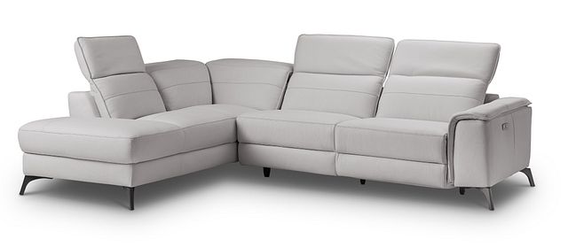 Pearson Gray Leather Left Bumper Power Reclining Sectional