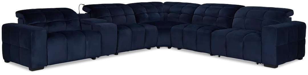Gemma Navy Velvet Medium Triple Power Right Chaise Sectional