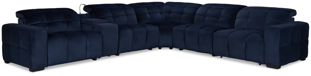 Gemma Navy Velvet Medium Triple Power Right Chaise Sectional Gemma Navy Velvet Medium Triple Power Right Chaise Sectional