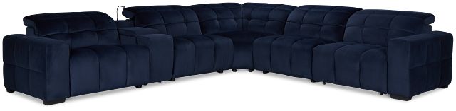 Gemma Navy Velvet Medium Triple Power Right Chaise Sectional