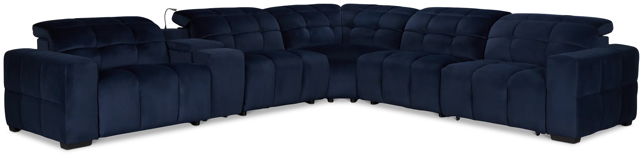 Gemma Navy Velvet Medium Triple Power Right Chaise Sectional