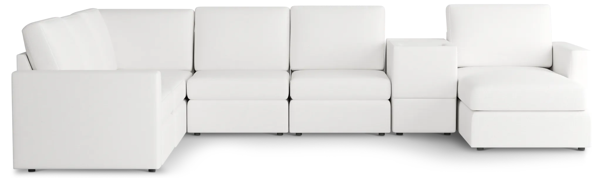 Citymod White Fabric Large Right Chaise Sectional With Storage Console
