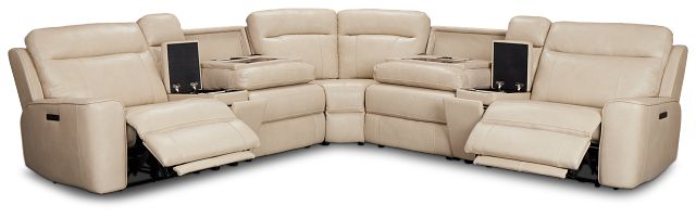 Benji Light Beige Lthr/vinyl Large Dual Power Reclining Two-arm Sectional