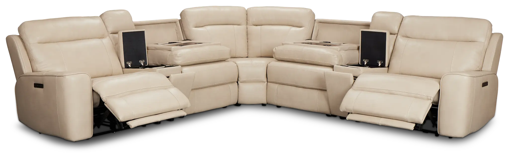 Benji Light Beige Lthr/vinyl Large Dual Power Reclining Two-arm Sectional Benji Light Beige Lthr/vinyl Large Dual Power Reclining Two-arm Sectional