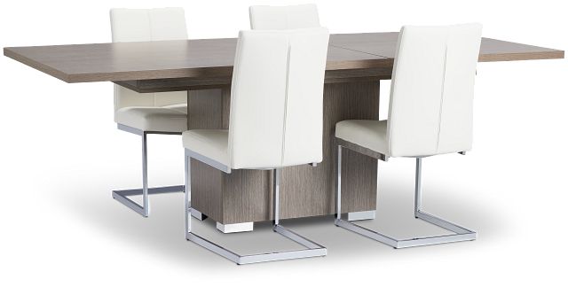 Lucca Gray Rect Table & 4 White Upholstered Chairs