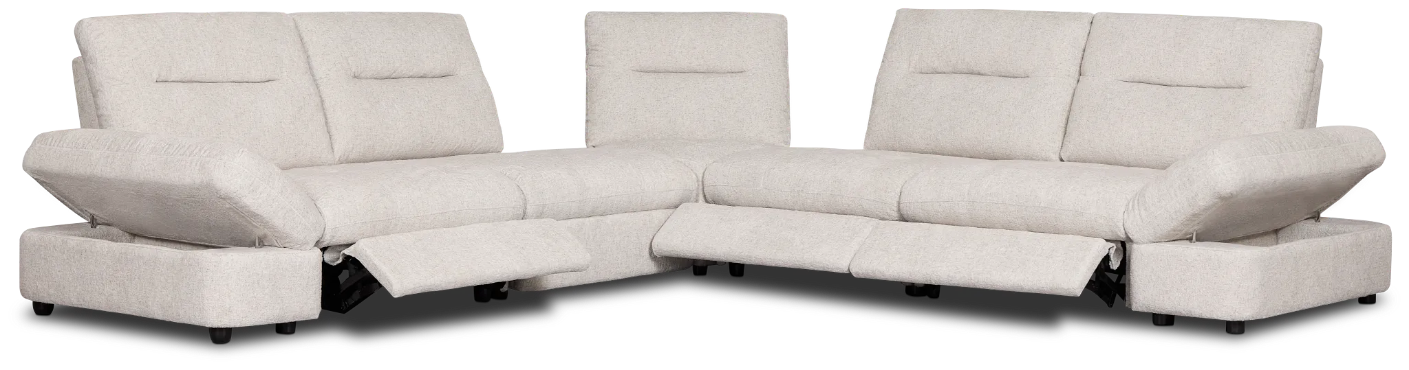 Mila Light Beige Fabric Small Triple Power Reclining Two-arm Sectional
