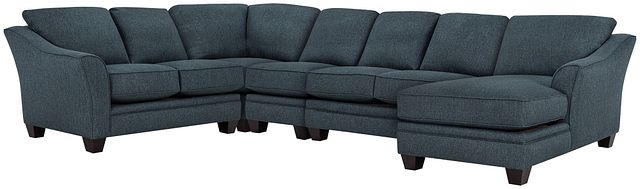 Avery Dark Blue Fabric Large Right Chaise Sectional