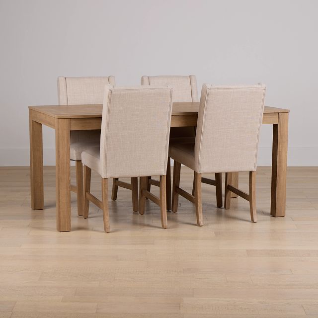 Delray Light Tone Rect Table & 4 Upholstered Chairs