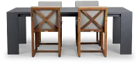 Linear Dark Gray 87" Aluminum Table & 4 Teak Cushioned Side Chairs